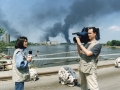 Reporting along with cameraman Kostas Deldimos from Novi Sad during the war against Yugoslavia,1999