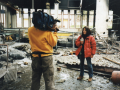 Reporting along with cameraman Manolis Dimelas from the bombed Zastava factory in Pristina,1999